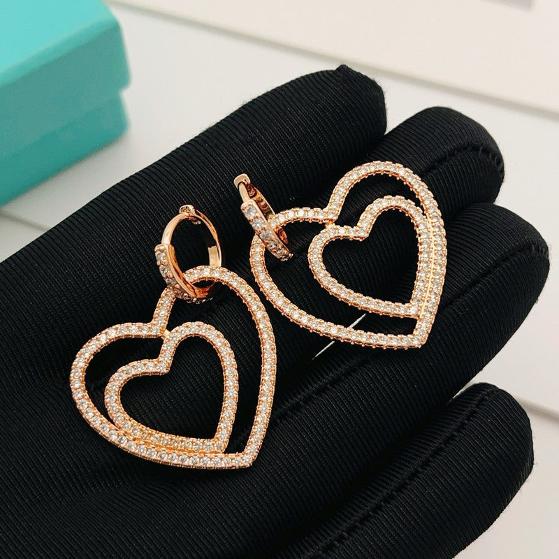 18K Tiffany Heart Diamond Earrings