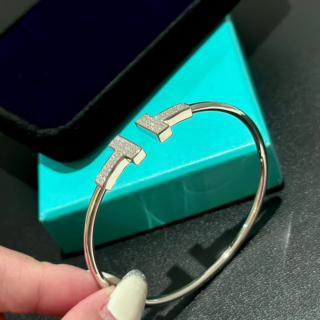 18K Tiffany Wide Diamond Wire Bracelet
