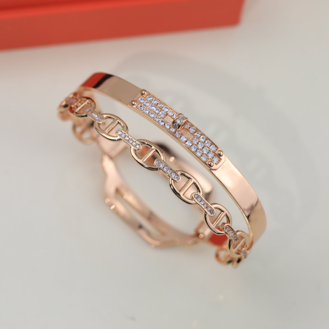 18K Kelly Double Tour Diamond Hermes Bracelet