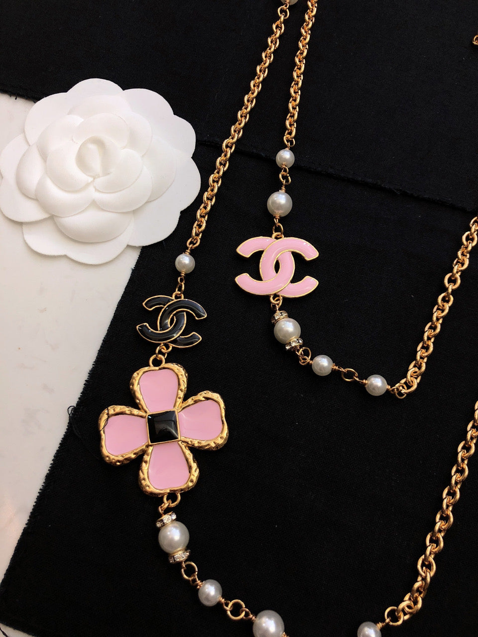 18K  Chanel Pink Flowers Necklace