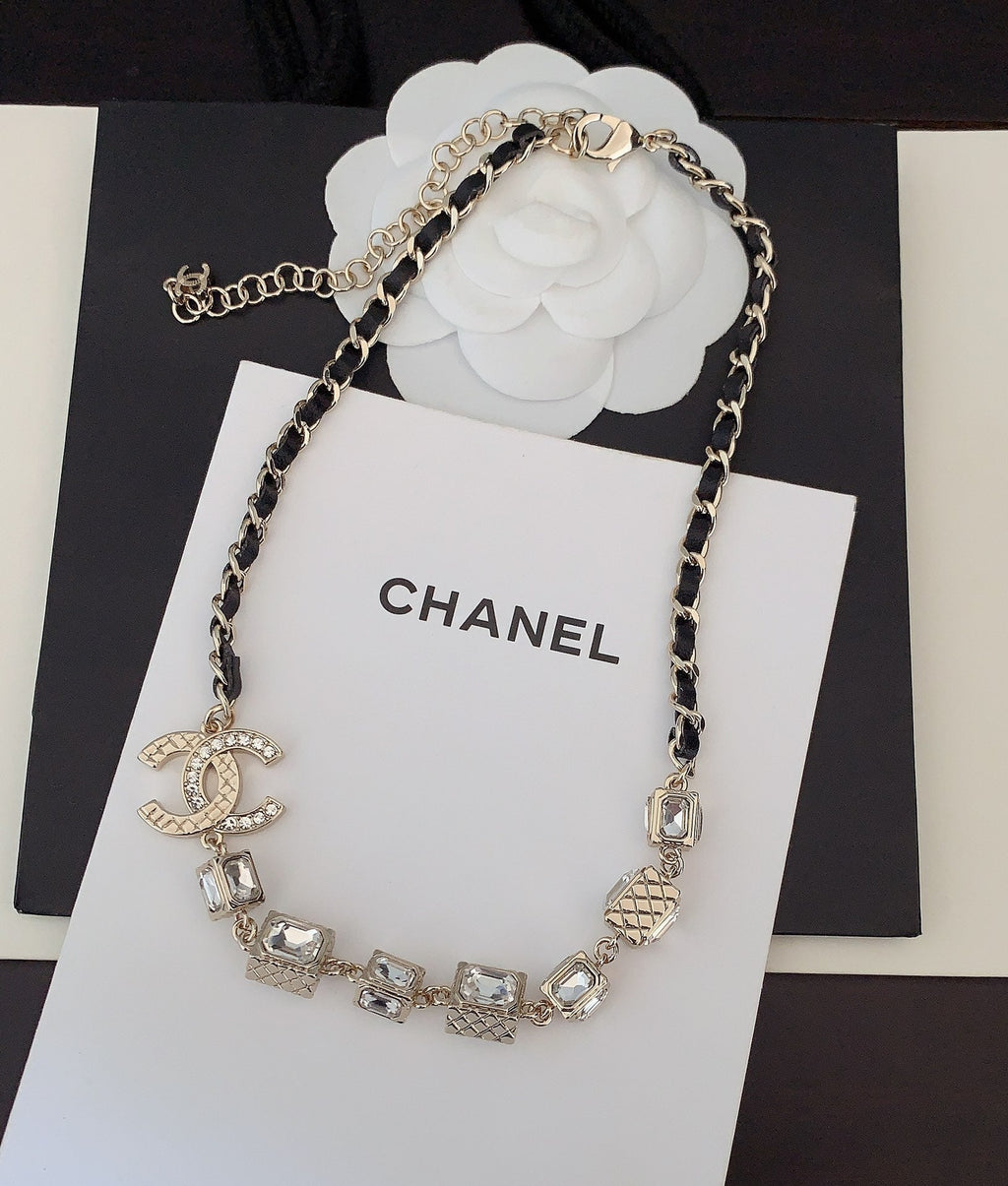 18K  Chanel Square Crystal Choker Necklace