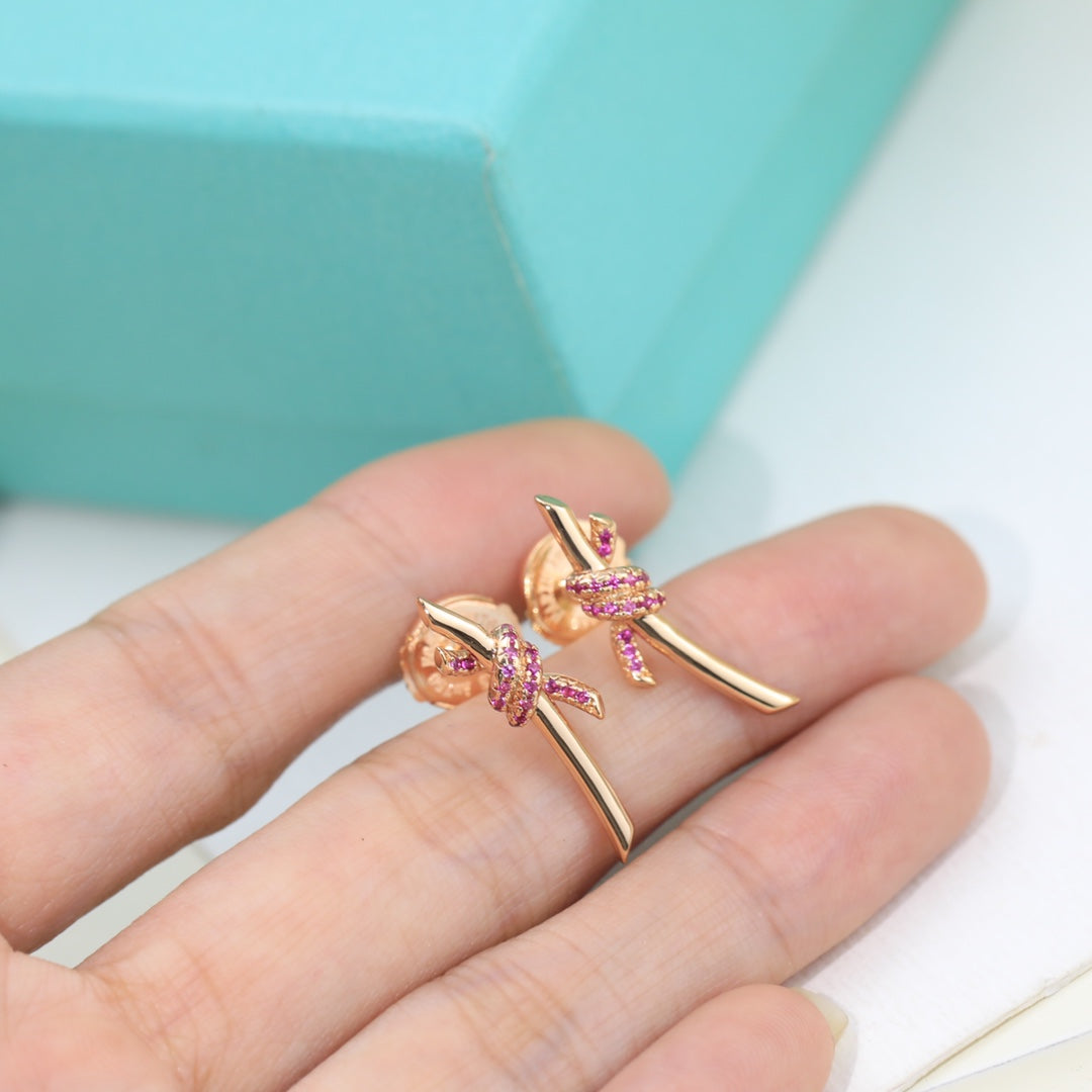 18K Tiffany Knot Pink Diamonds Earrings