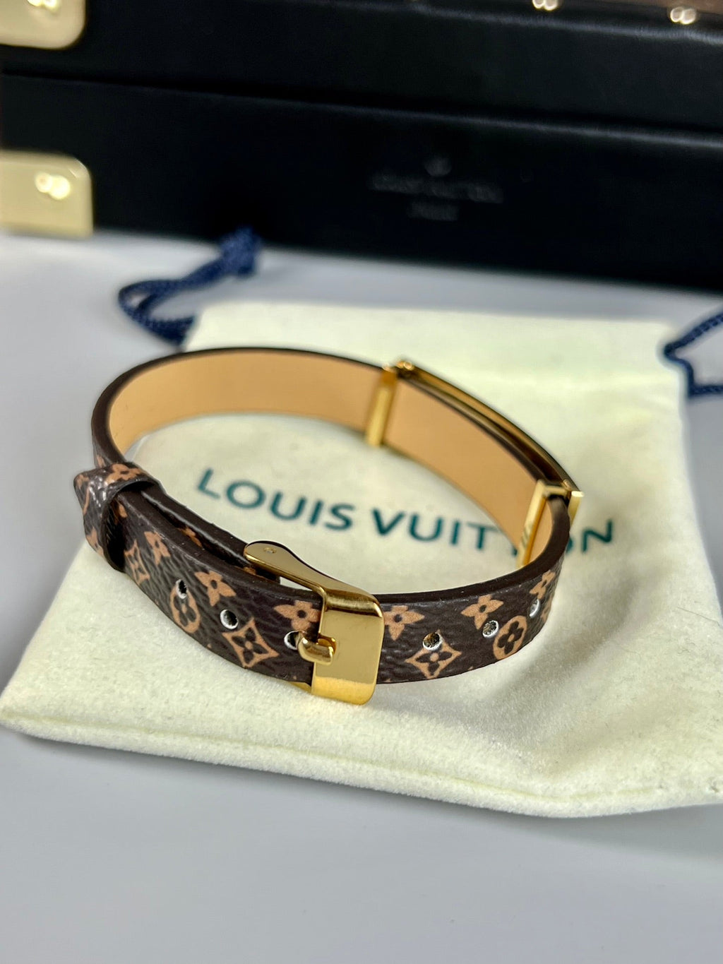 18K Louis Vuitton Leather Bracelet