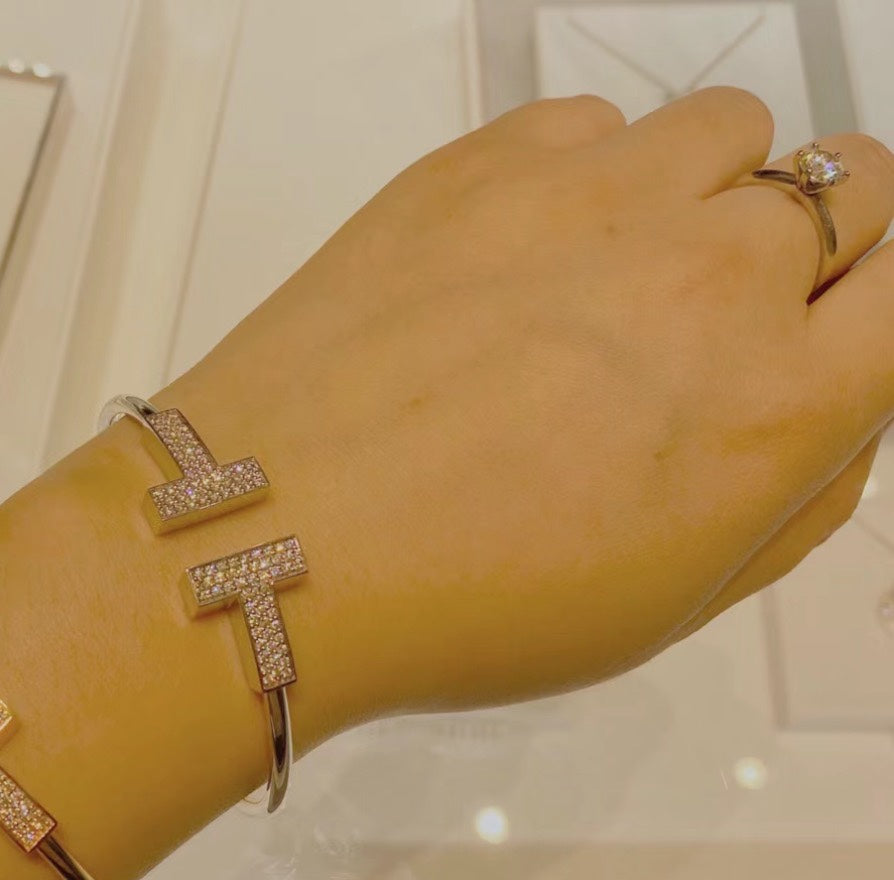 18K Tiffany Wide Diamond Wire Bracelet