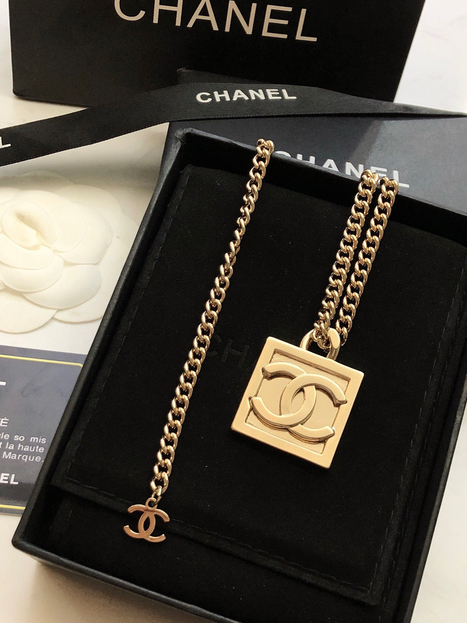 18K  Chanel Square Logo Necklace