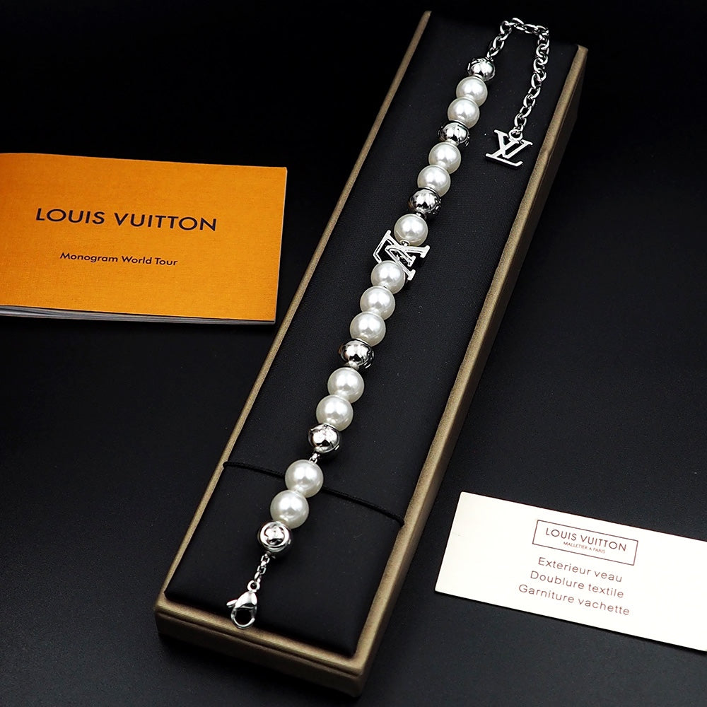 18K Louis Vuitton Monogram White Pearls Bracelet
