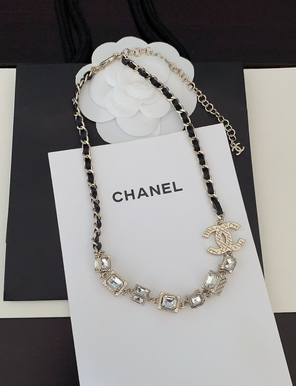 18K  Chanel Square Crystal Choker Necklace