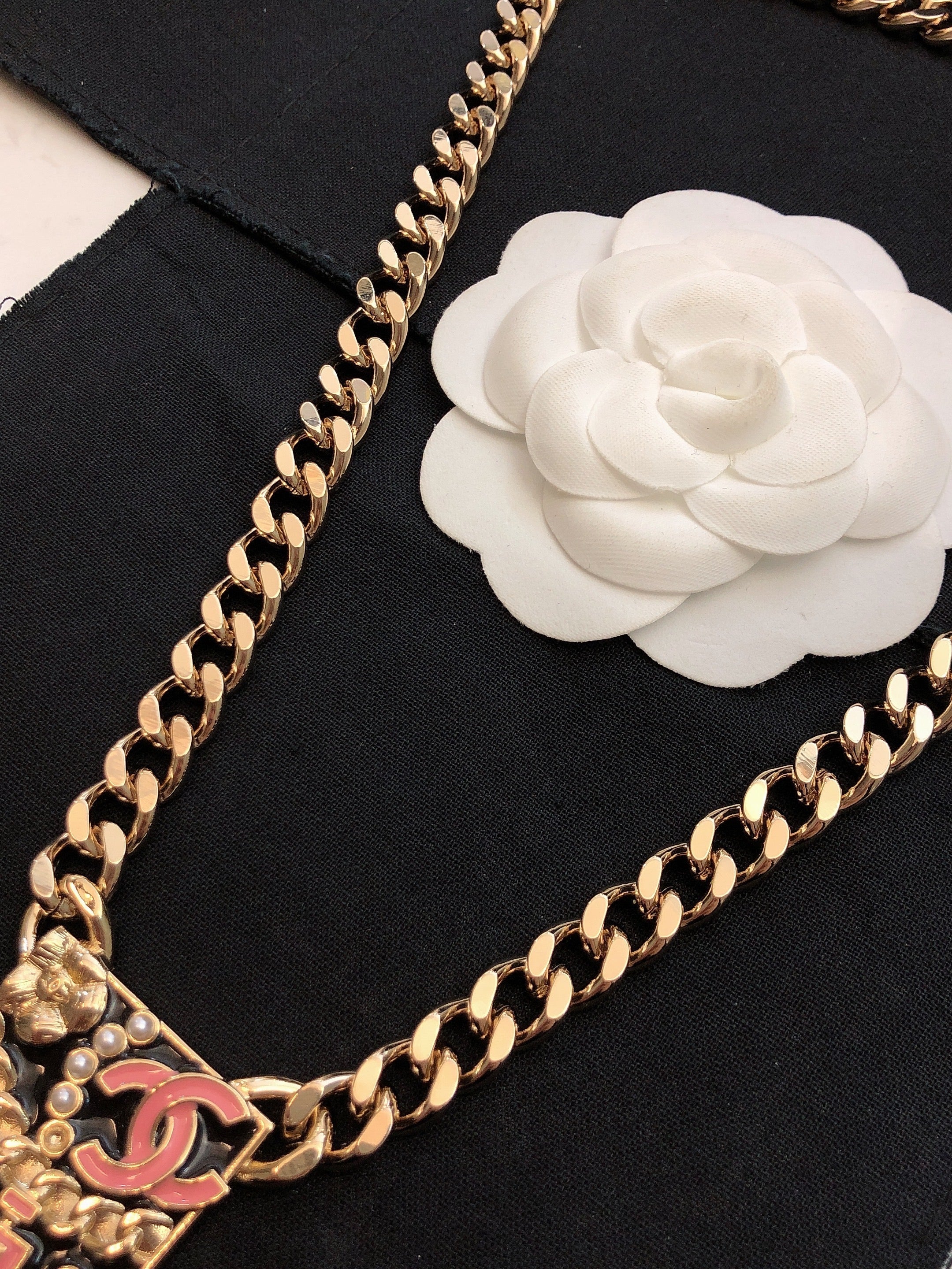18K  Chanel Pink Logo Chain Necklace