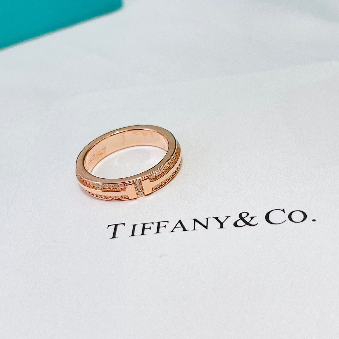 18K Tiffany Narrow Pave Diamond Ring