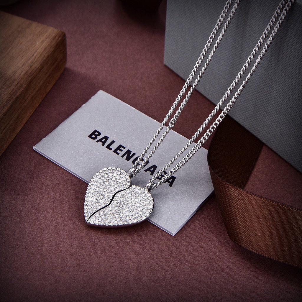 18K Balenciaga Lovelock Set Of Two Silver-tone Crystal Necklaces