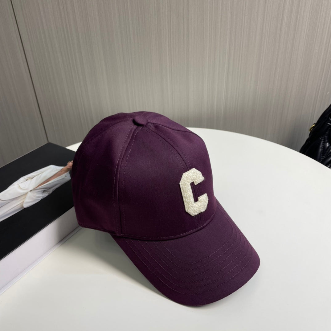 CELINE BASEBALL CAP MODEL 650716 IN WINE PURPLE COTTON
