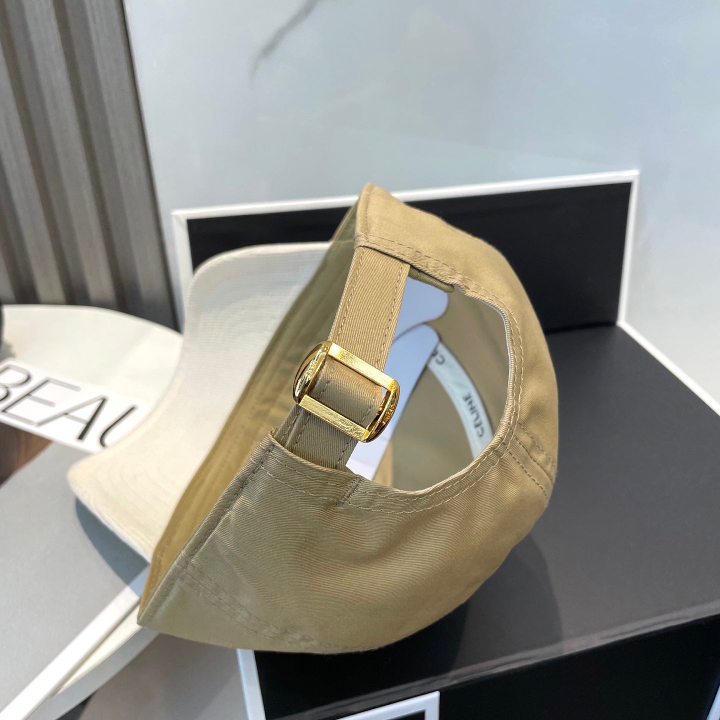 CELINE BASEBALL CAP MODEL 652406 IN OLIVE GREEN AND WHITE FABRIC
