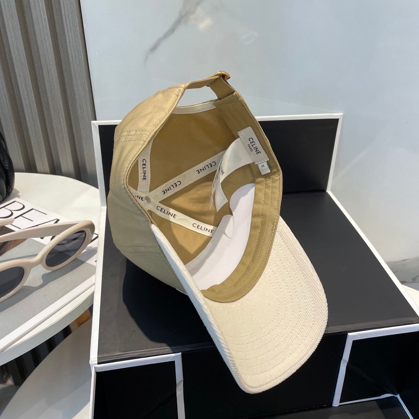 CELINE BASEBALL CAP MODEL 652408 IN OLIVE GREEN AND WHITE FABRIC