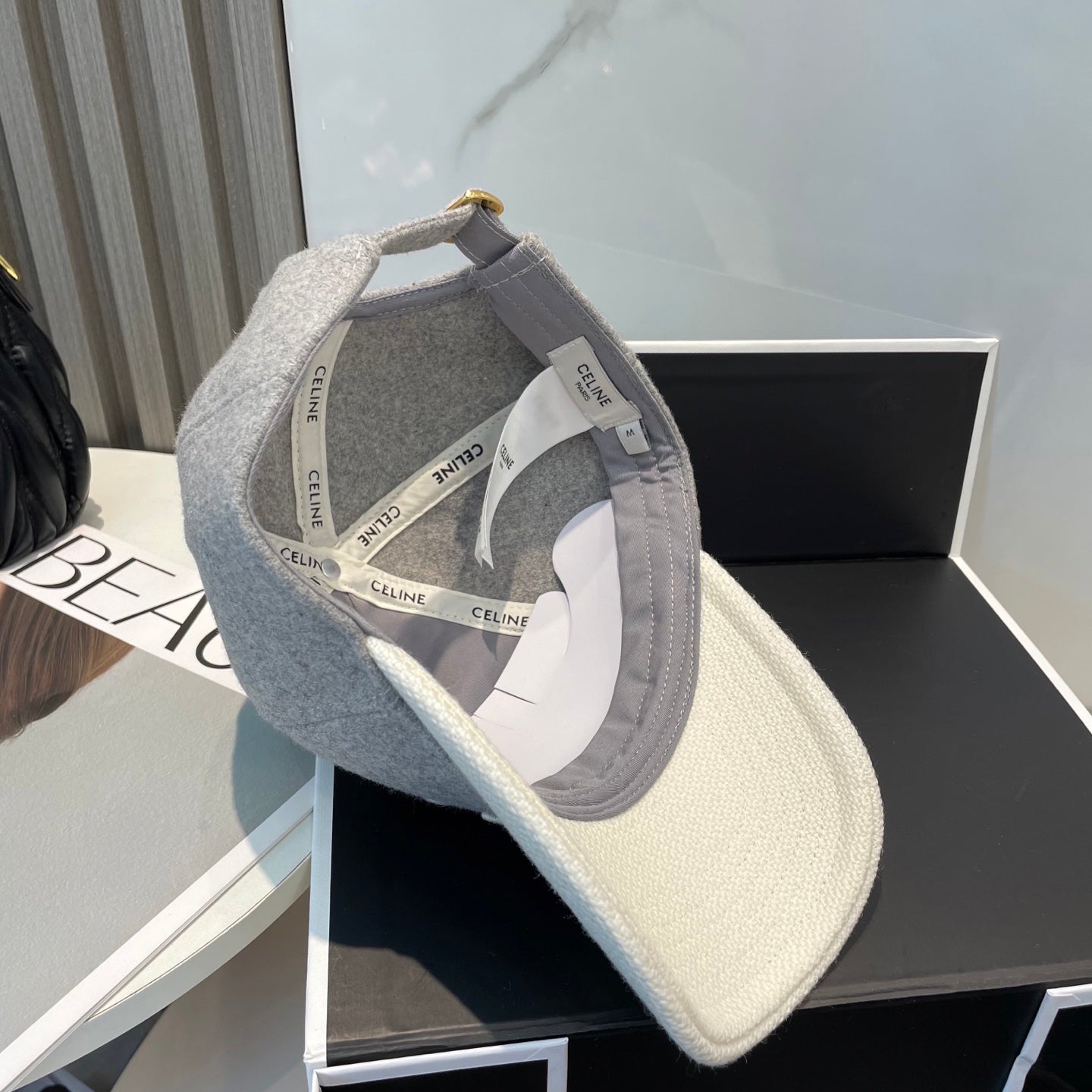 CELINE BASEBALL CAP MODEL 652410 IN WHITE AND GRAY FELTED FABRIC