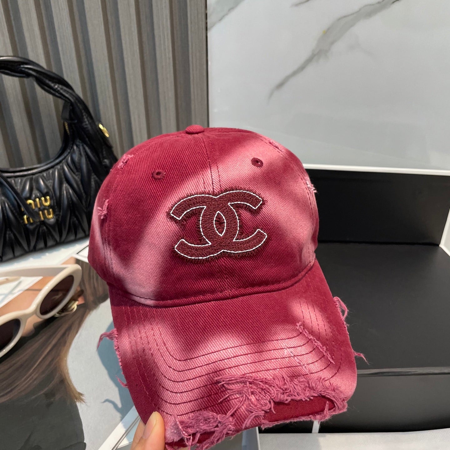 CHANEL BASEBALL HAT IN MAROON JEAN 672989