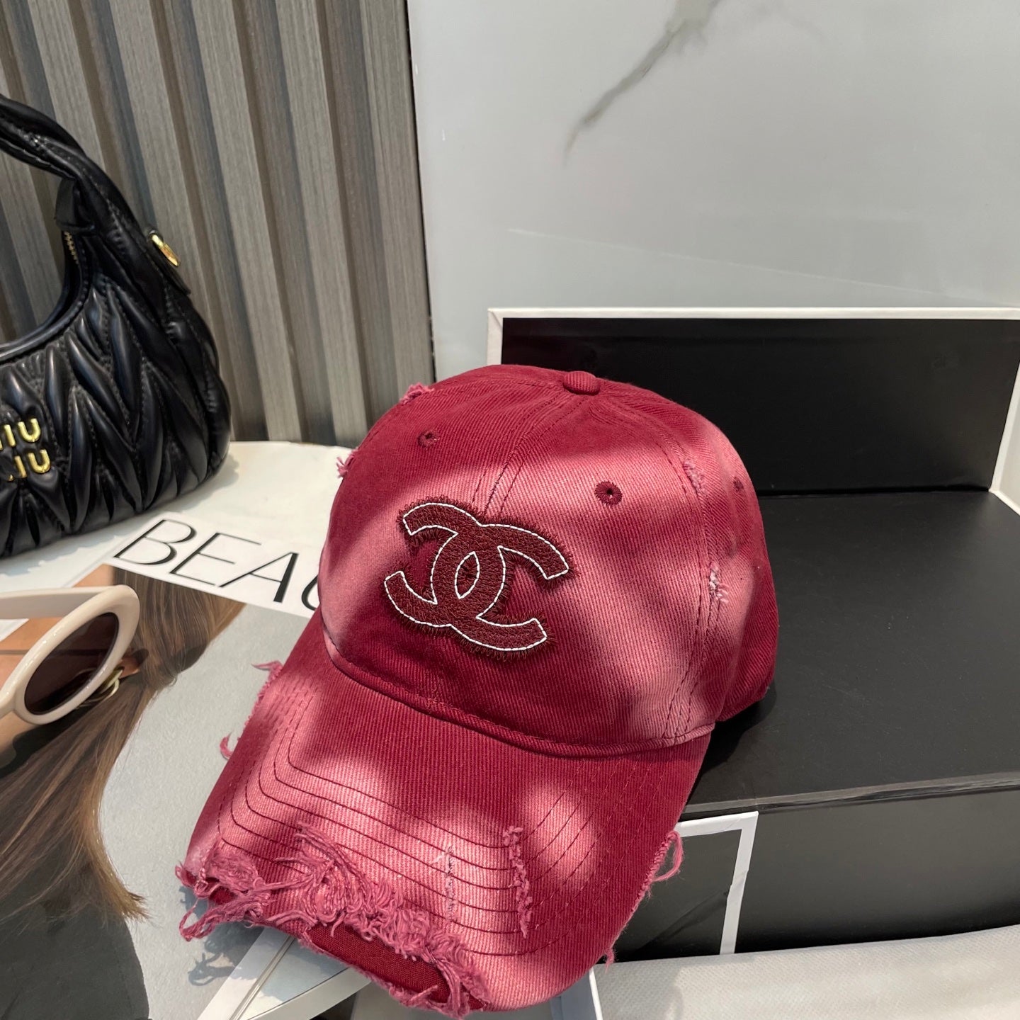 CHANEL BASEBALL HAT IN MAROON JEAN 672989