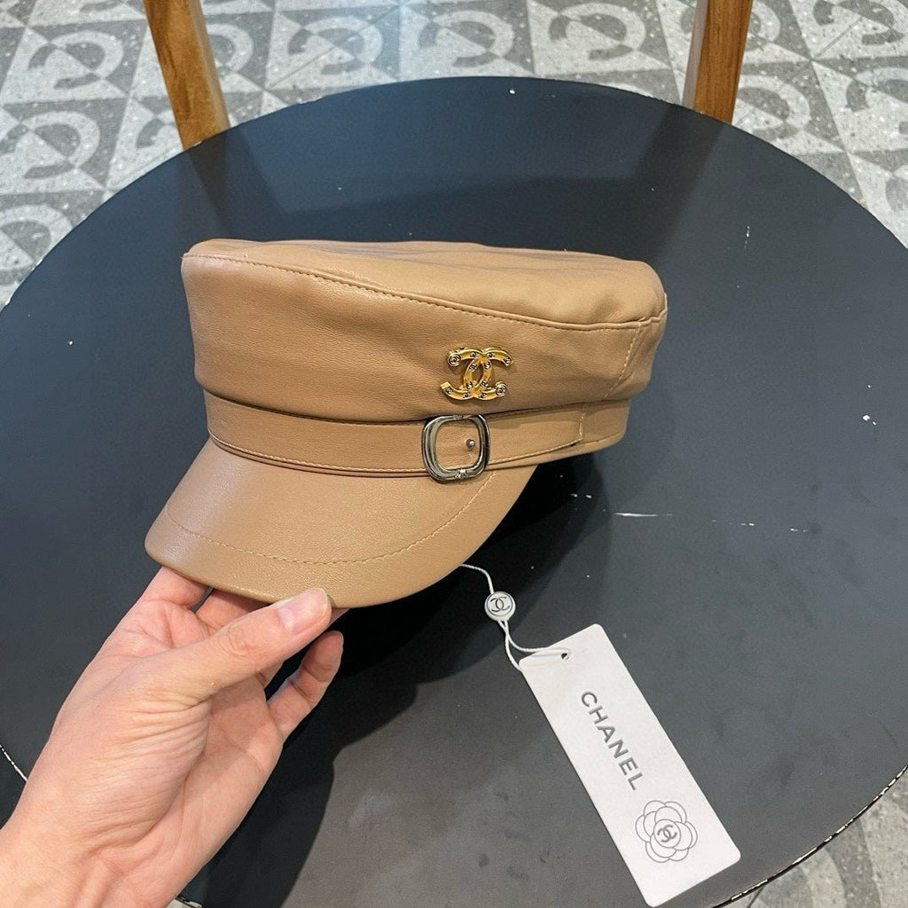 CHANEL NEWSBOY CAP IN PEANUT BROWN CALFSKIN 421106