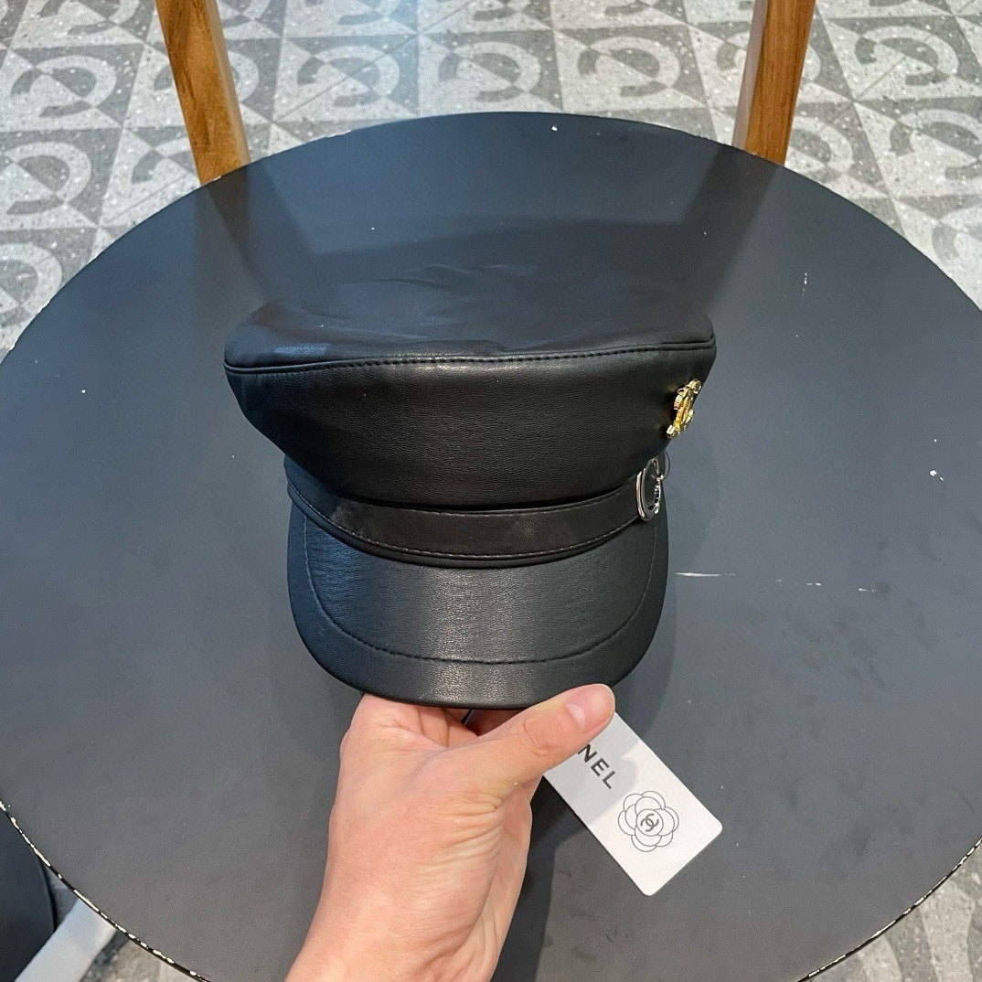 CHANEL NEWSBOY CAP IN BLACK CALFSKIN 421107