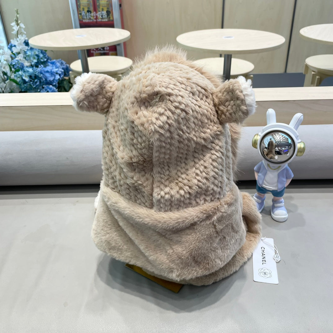 CHANEL BALACLAVA HAT IN CAMEL BEIGE MIX WHITE FLEECE 422215