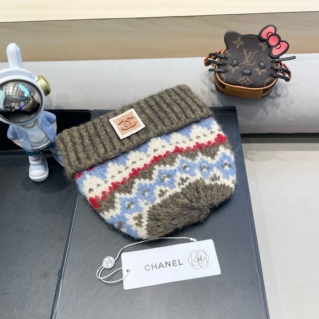 CHANEL KNIT BEANIE HAT OLIVE GREEN 428241