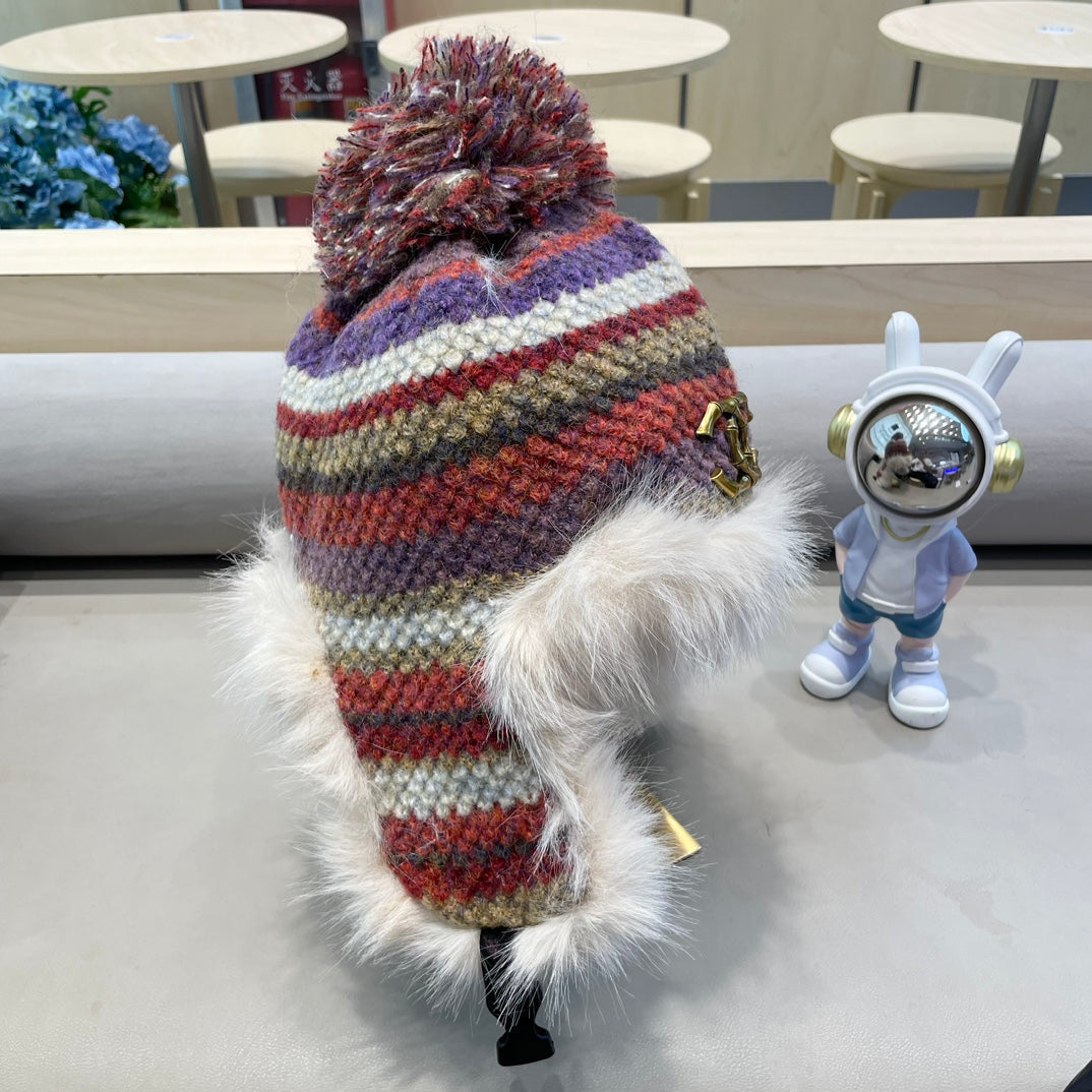 CHANEL FLUFFY KNIT HAT WITH PLUSH LINING COLORFUL 428155