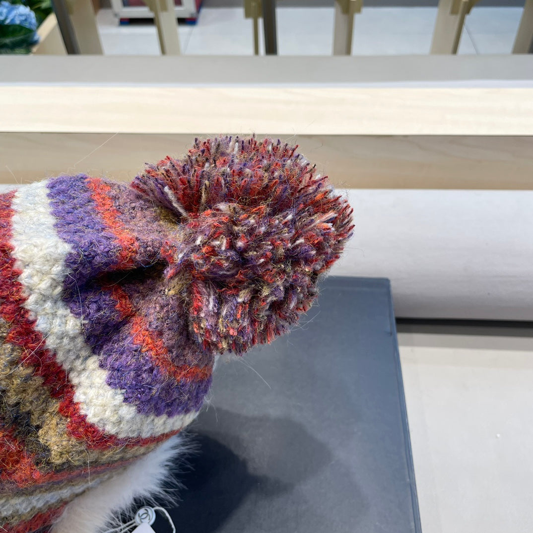 CHANEL FLUFFY KNIT HAT WITH PLUSH LINING COLORFUL 428155