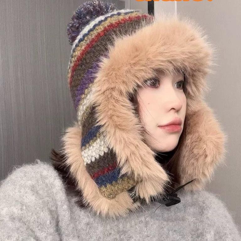 CHANEL FLUFFY KNIT HAT WITH PLUSH LINING COLORFUL 428155