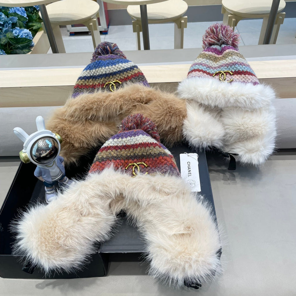 CHANEL FLUFFY KNIT HAT WITH PLUSH LINING COLORFUL 428155