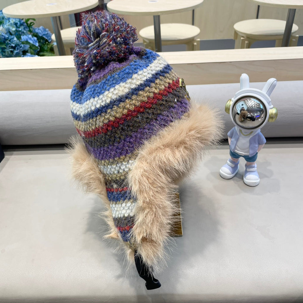 CHANEL FLUFFY KNIT HAT WITH PLUSH LINING COLORFUL 428156