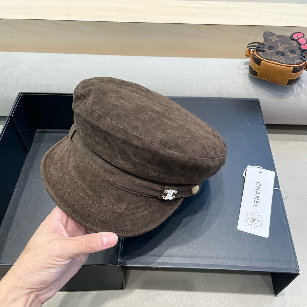 CHANEL NEWSBOY CAP IN WALNUT BROWN SUEDE 429939