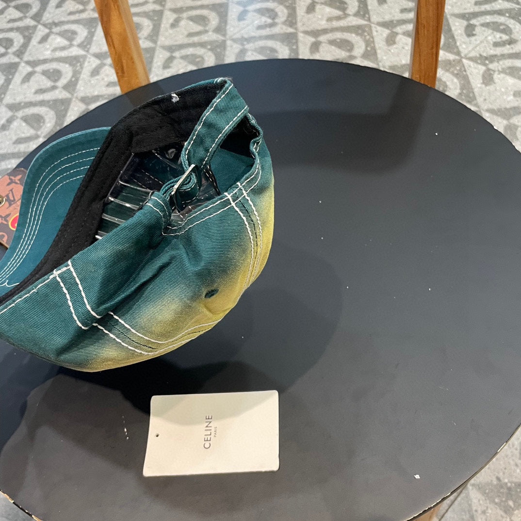 CELINE BASEBALL CAP MODEL 650509 IN YELLOW GREEN OMBRE COTTON
