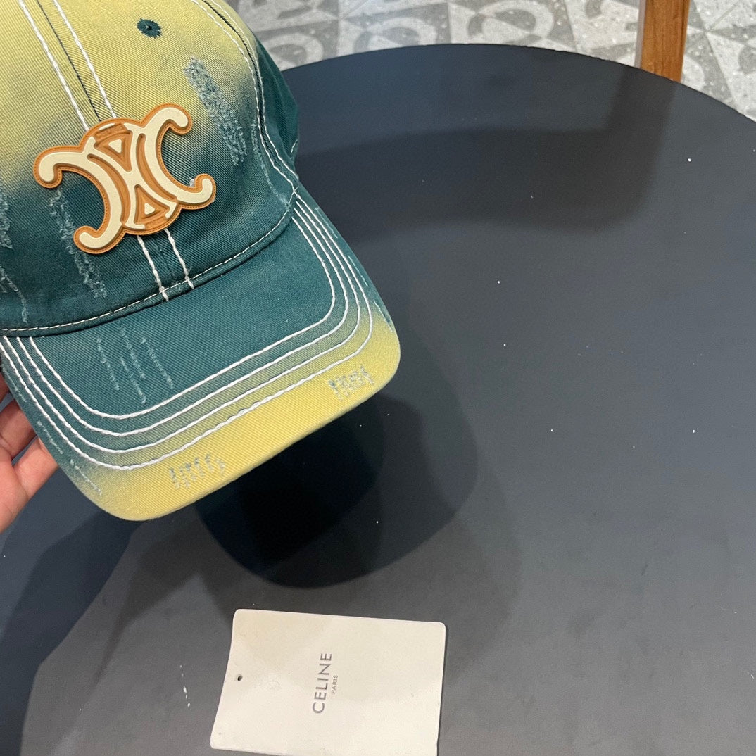 CELINE BASEBALL CAP MODEL 650509 IN YELLOW GREEN OMBRE COTTON