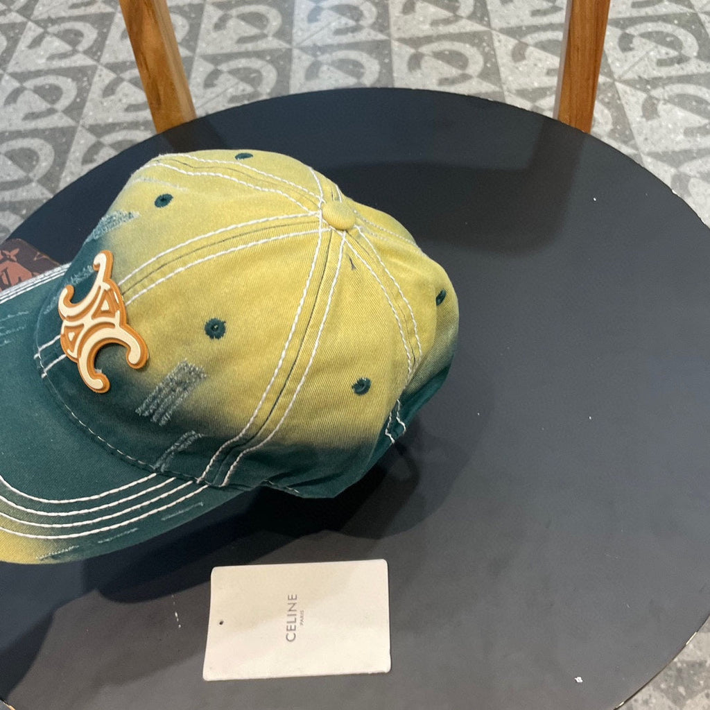 CELINE BASEBALL CAP MODEL 650509 IN YELLOW GREEN OMBRE COTTON