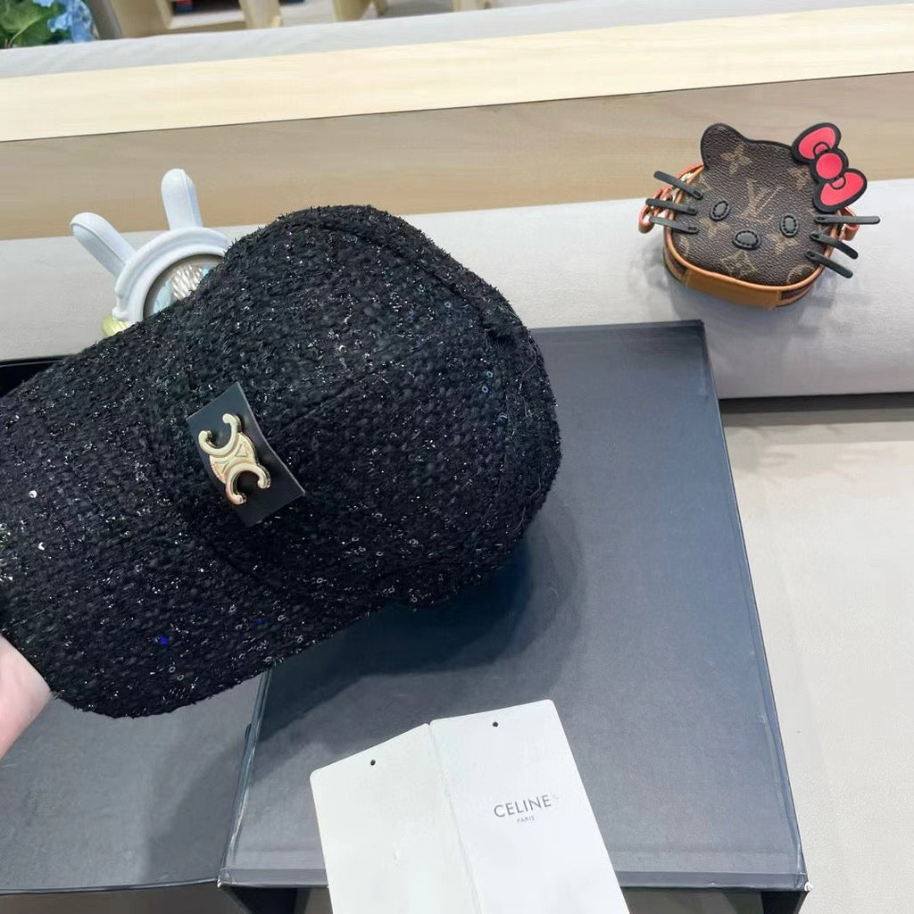 CELINE BASEBALL CAP MODEL 650508 IN BLACK TEXTURED SPARKLE FABRIC