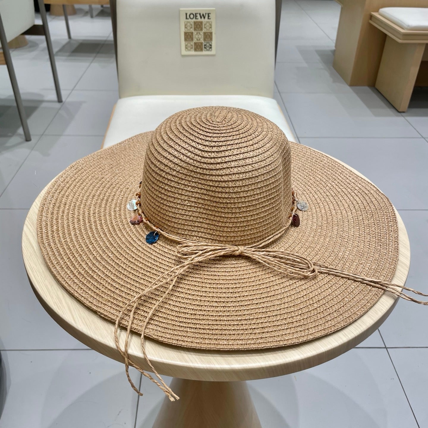 CELINE WIDE BRIM HAT MODEL 652183 IN NATURAL WOVEN STRAW