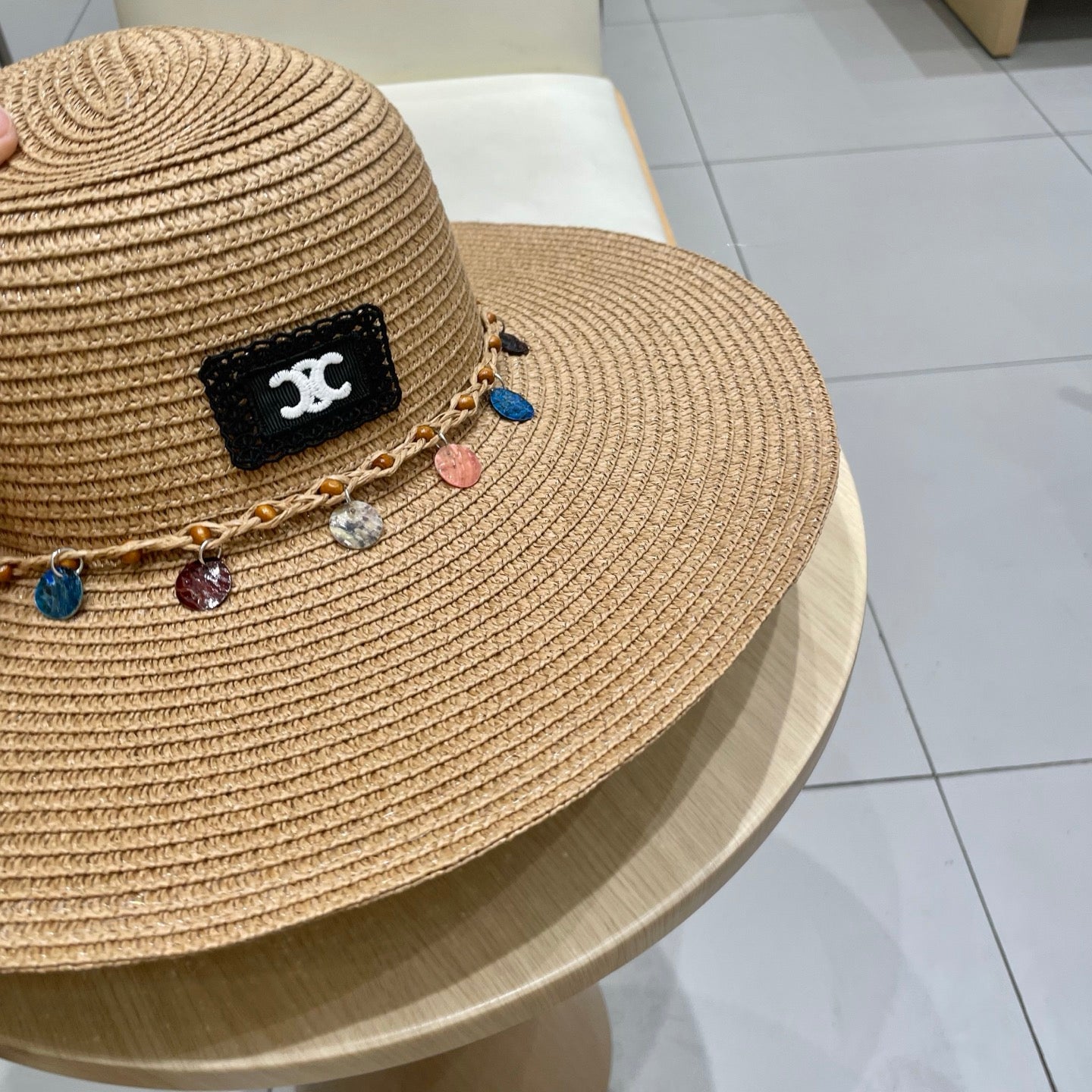 CELINE WIDE BRIM HAT MODEL 652183 IN NATURAL WOVEN STRAW