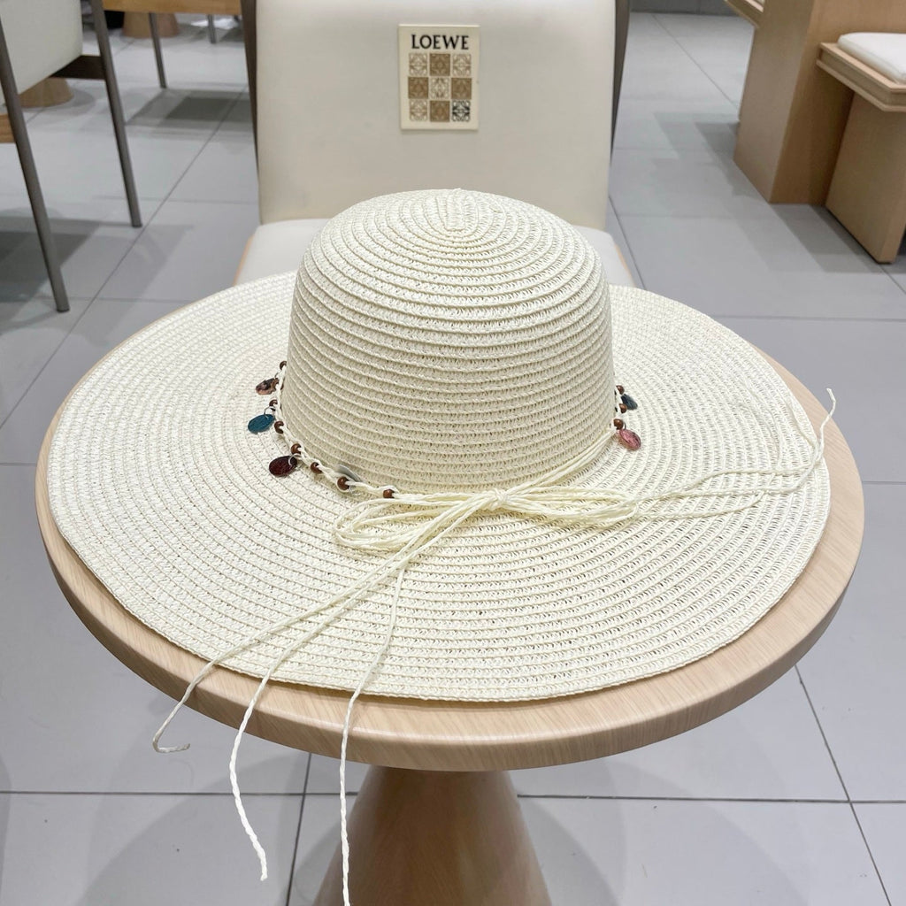 CELINE WIDE BRIM HAT MODEL 652186 IN WHITE WOVEN STRAW