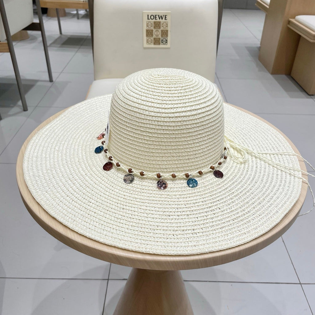 CELINE WIDE BRIM HAT MODEL 652186 IN WHITE WOVEN STRAW