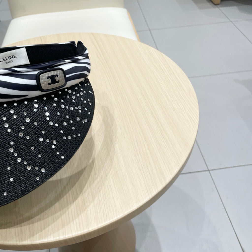 CELINE VISOR HAT MODEL 652215 IN BLACK WOVEN STRAW