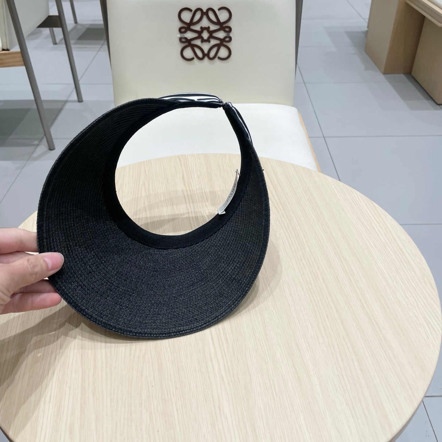CELINE VISOR HAT MODEL 652215 IN BLACK WOVEN STRAW