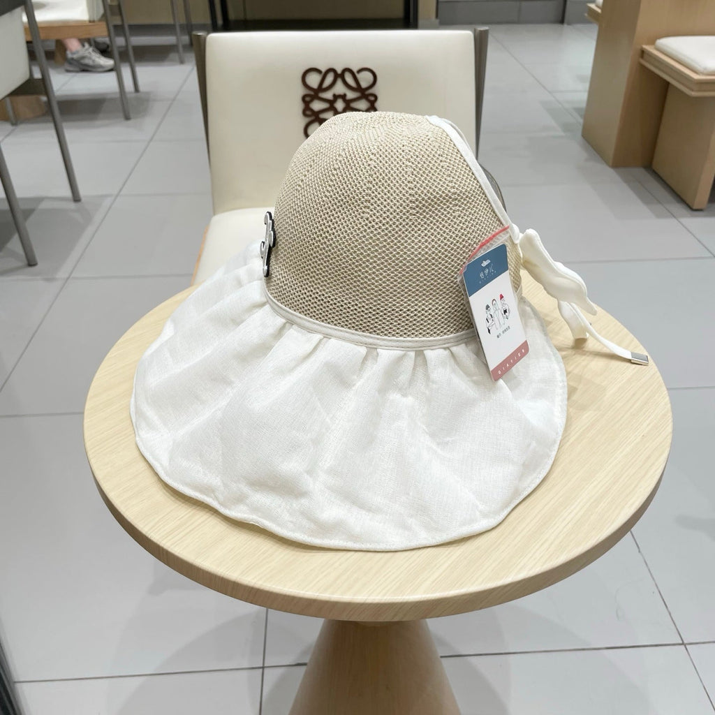 CELINE WIDE BRIM HALF HEAD HAT MODEL 650677 IN BEIGE MESH FABRIC