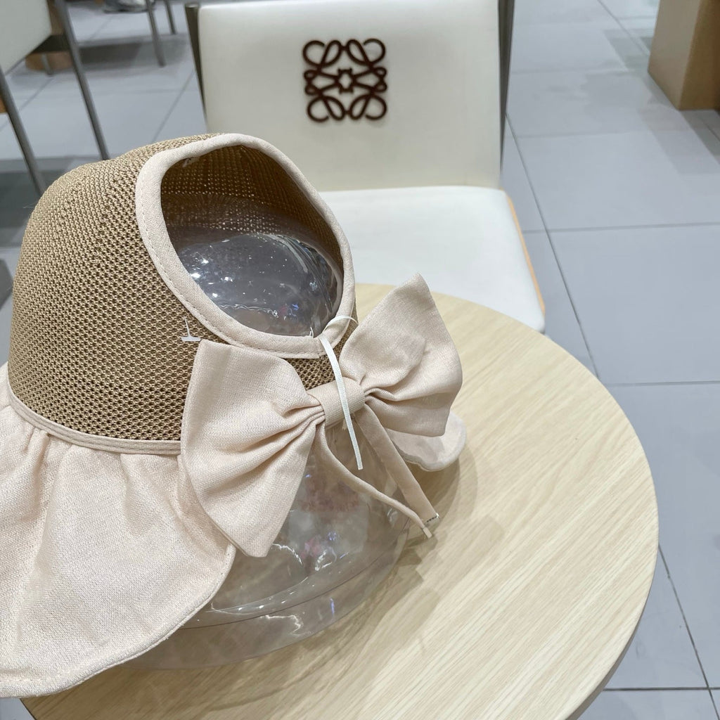 CELINE WIDE BRIM HALF HEAD HAT MODEL 650678 IN DARK BEIGE MESH FABRIC