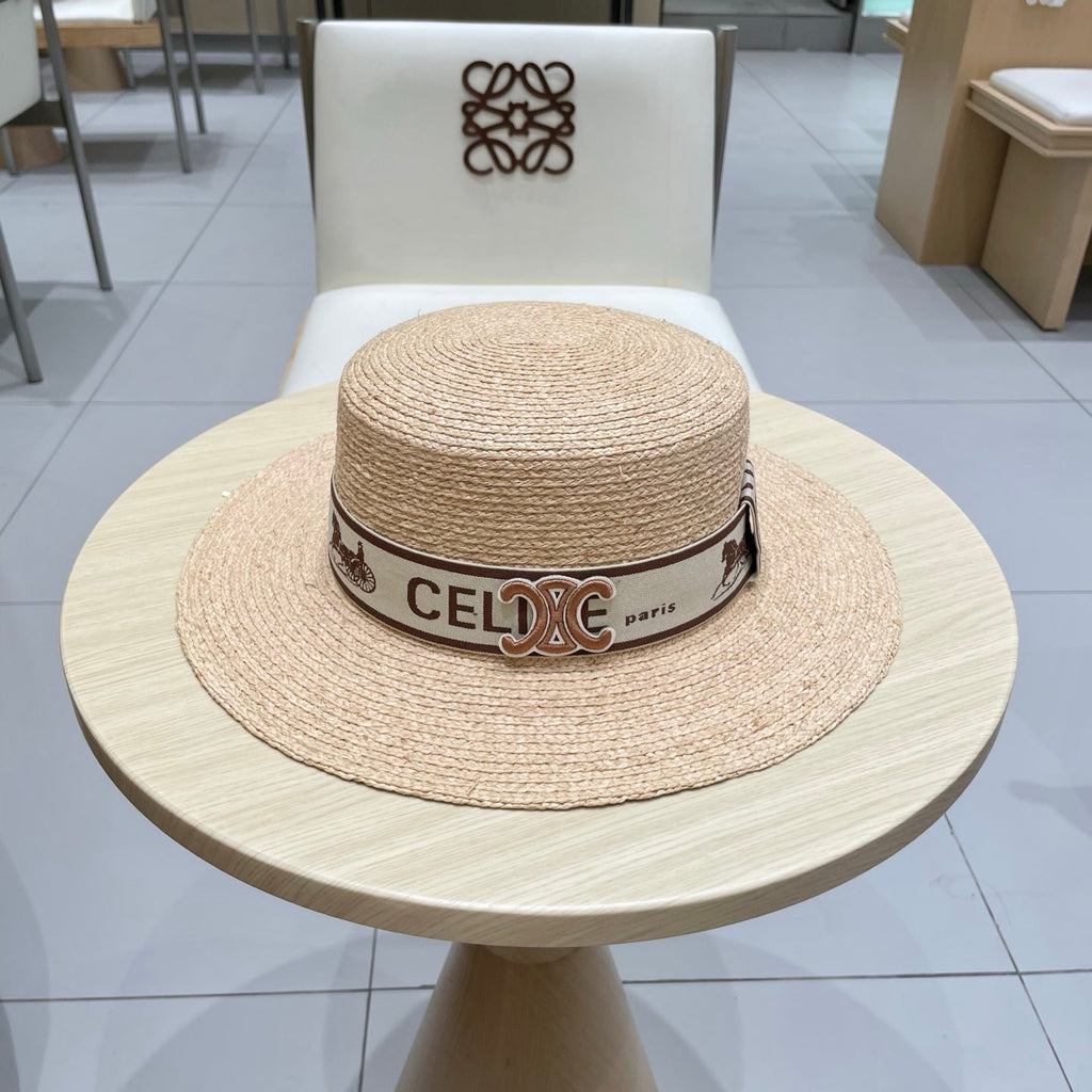 CELINE WIDE BRIM HAT MODEL 652232 IN NATURAL WOVEN STRAW