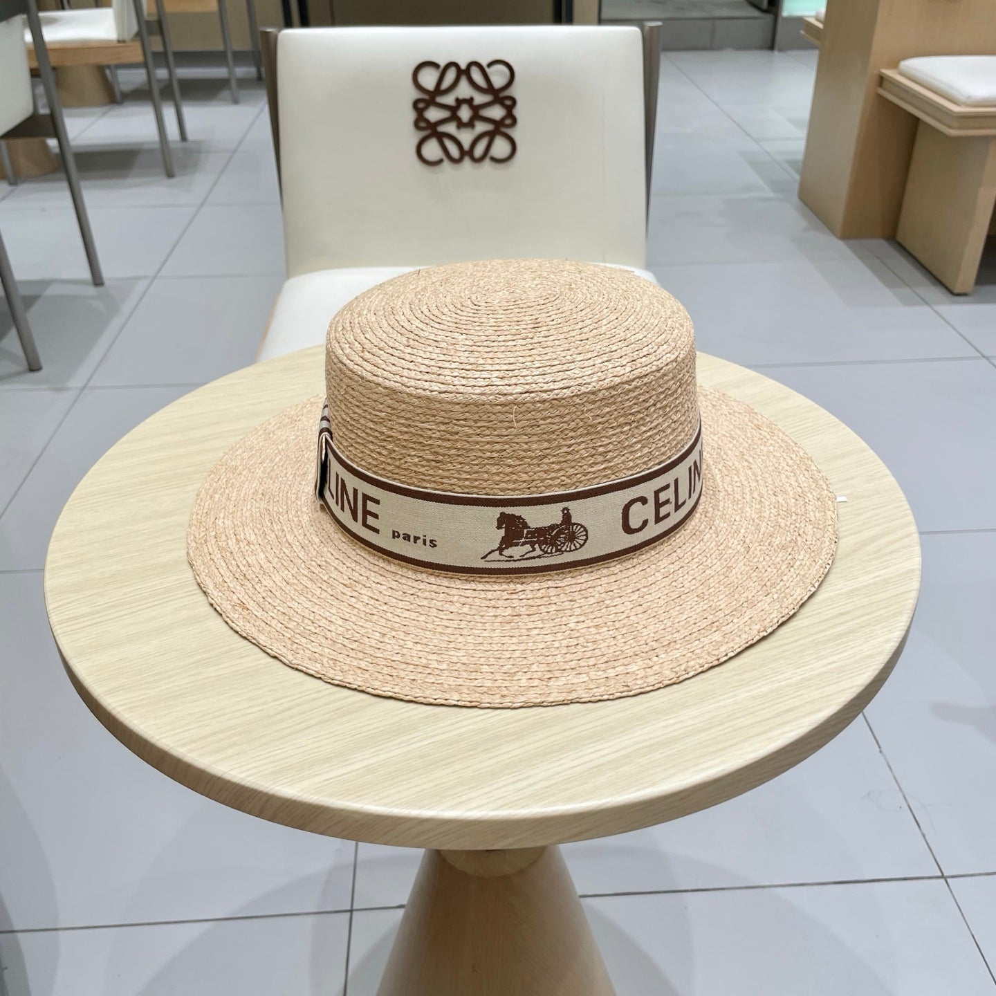 CELINE WIDE BRIM HAT MODEL 652232 IN NATURAL WOVEN STRAW