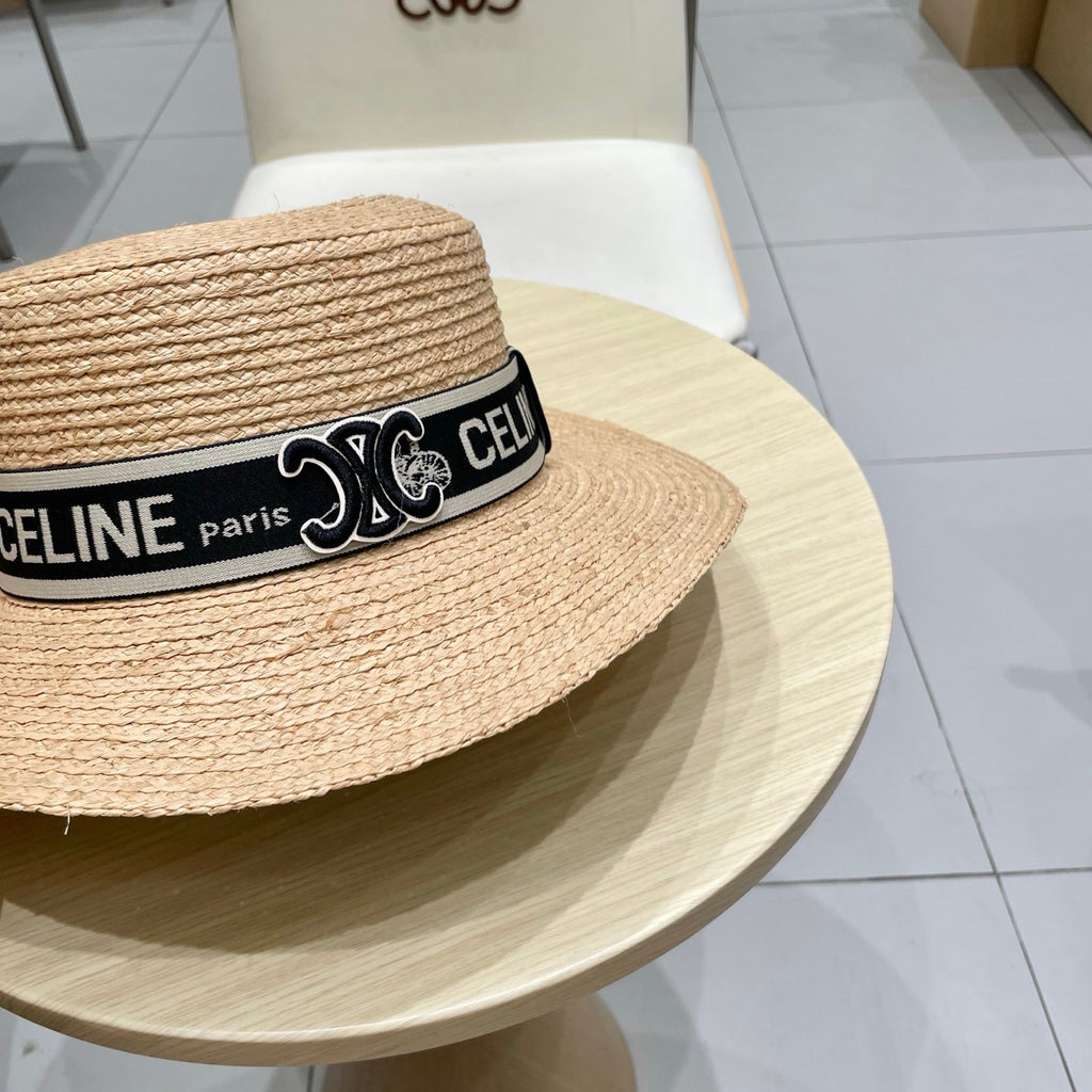CELINE WIDE BRIM HAT MODEL 652233 IN NATURAL WOVEN STRAW