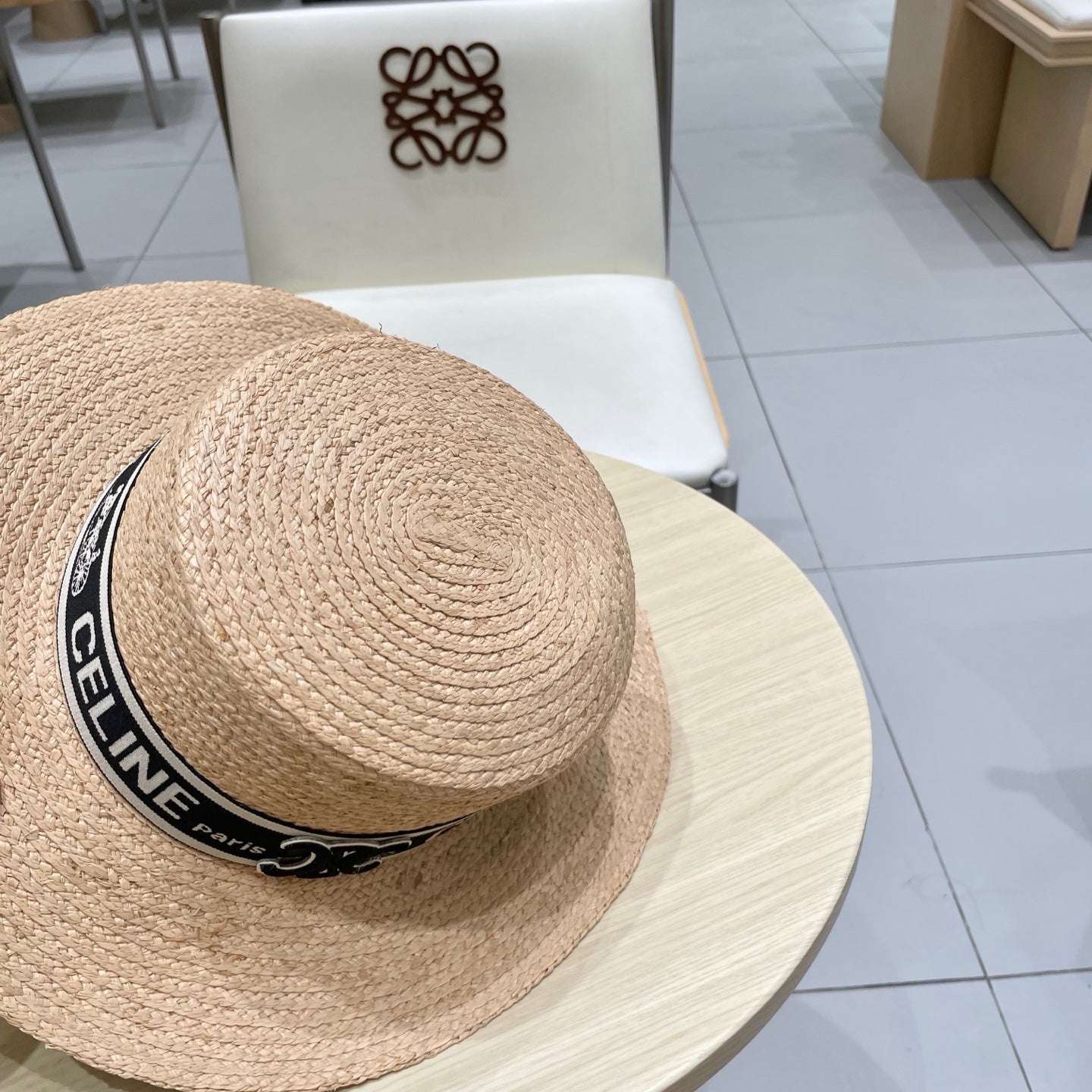 CELINE WIDE BRIM HAT MODEL 652233 IN NATURAL WOVEN STRAW