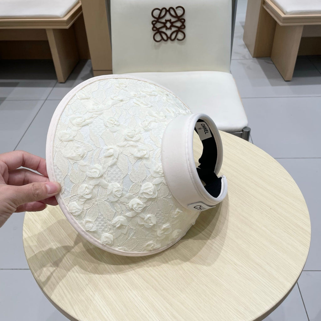 CHANEL HALF HEAD WIDE BRIMMED SUN HAT IVORY 672688