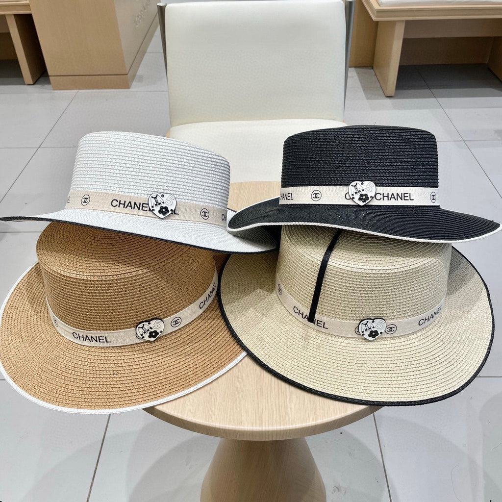 CHANEL FLAT STRAW HAT BROWN 672720