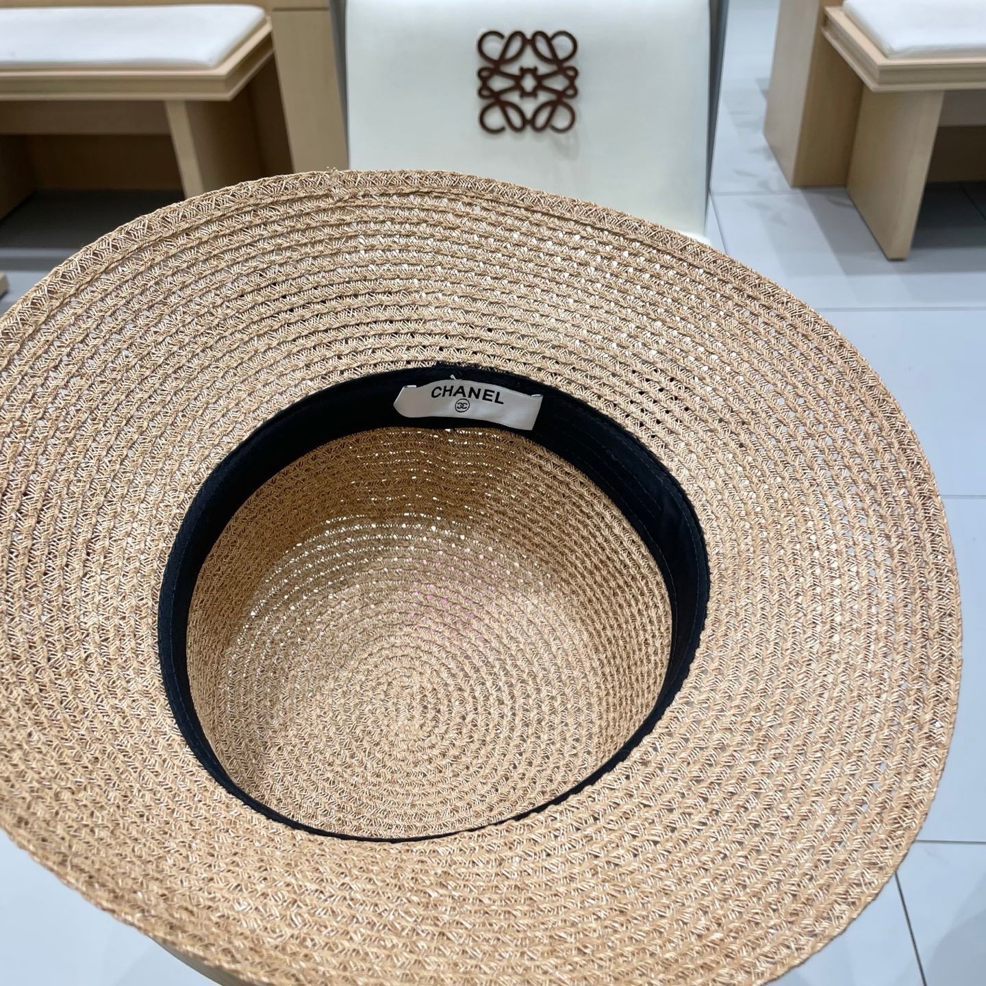 CHANEL NATURAL STRAW BUCKET HAT WITH RIBBON 672773