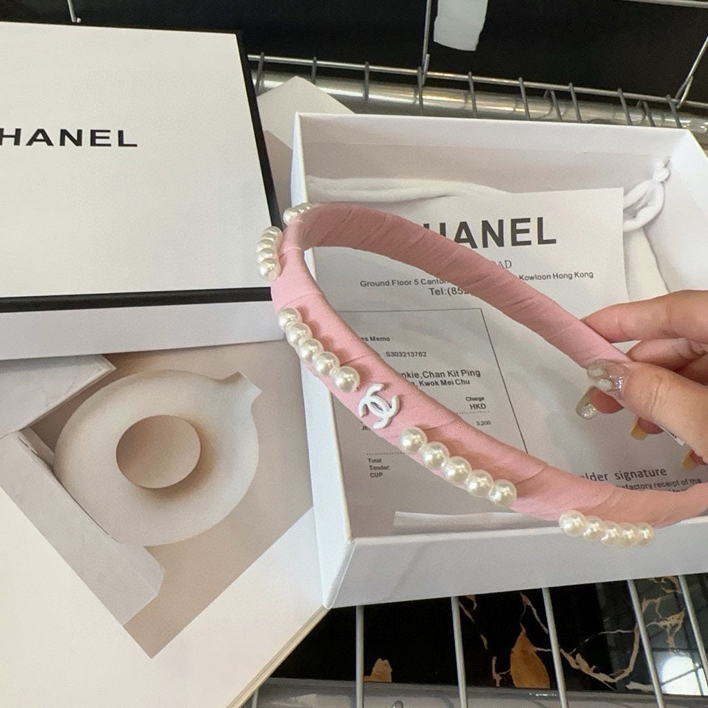 CHANEL HEADBAND BLUSH PINK SILK 168621